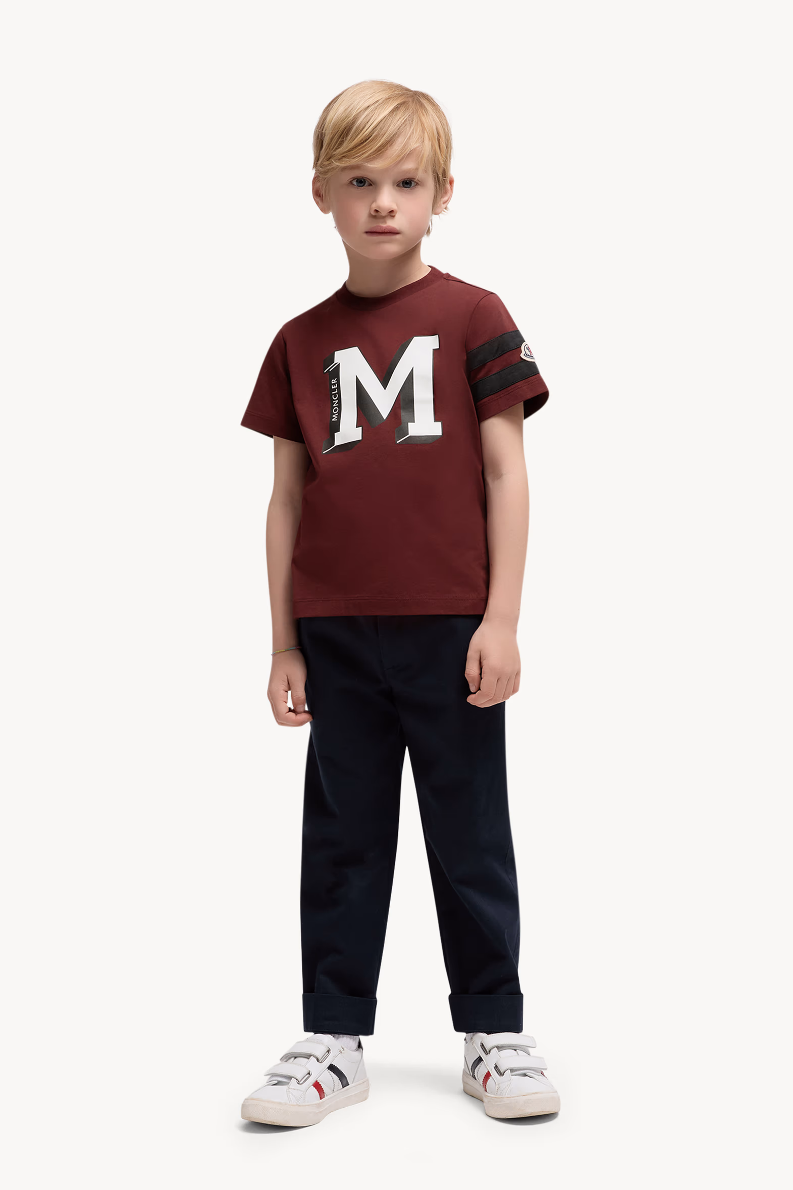 Varsity Monogram Cotton T-Shirt Boy Burgundy Moncler 2